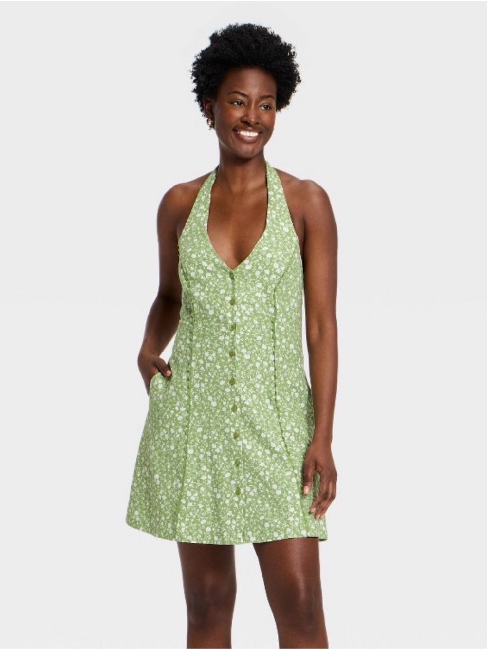 NWT Women's Floral Mini Sundress - Universal Thread Green M Summer Flowy